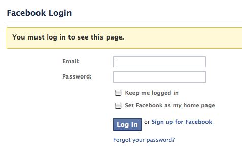 Facebook login page